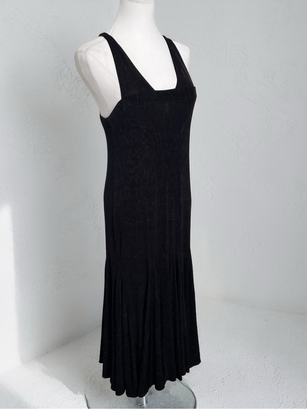 Black Slinky Goth Shimmer Maxi Dress Square Neck Dark Romantic